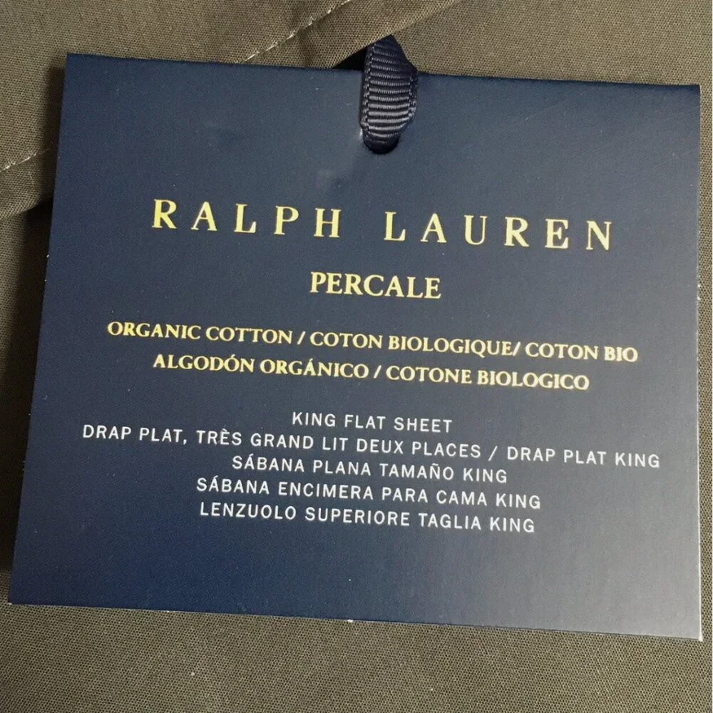 RALPH LAUREN RL Organic Cotton Percale KING FLAT SHEET ONLY in Loft Gray $200